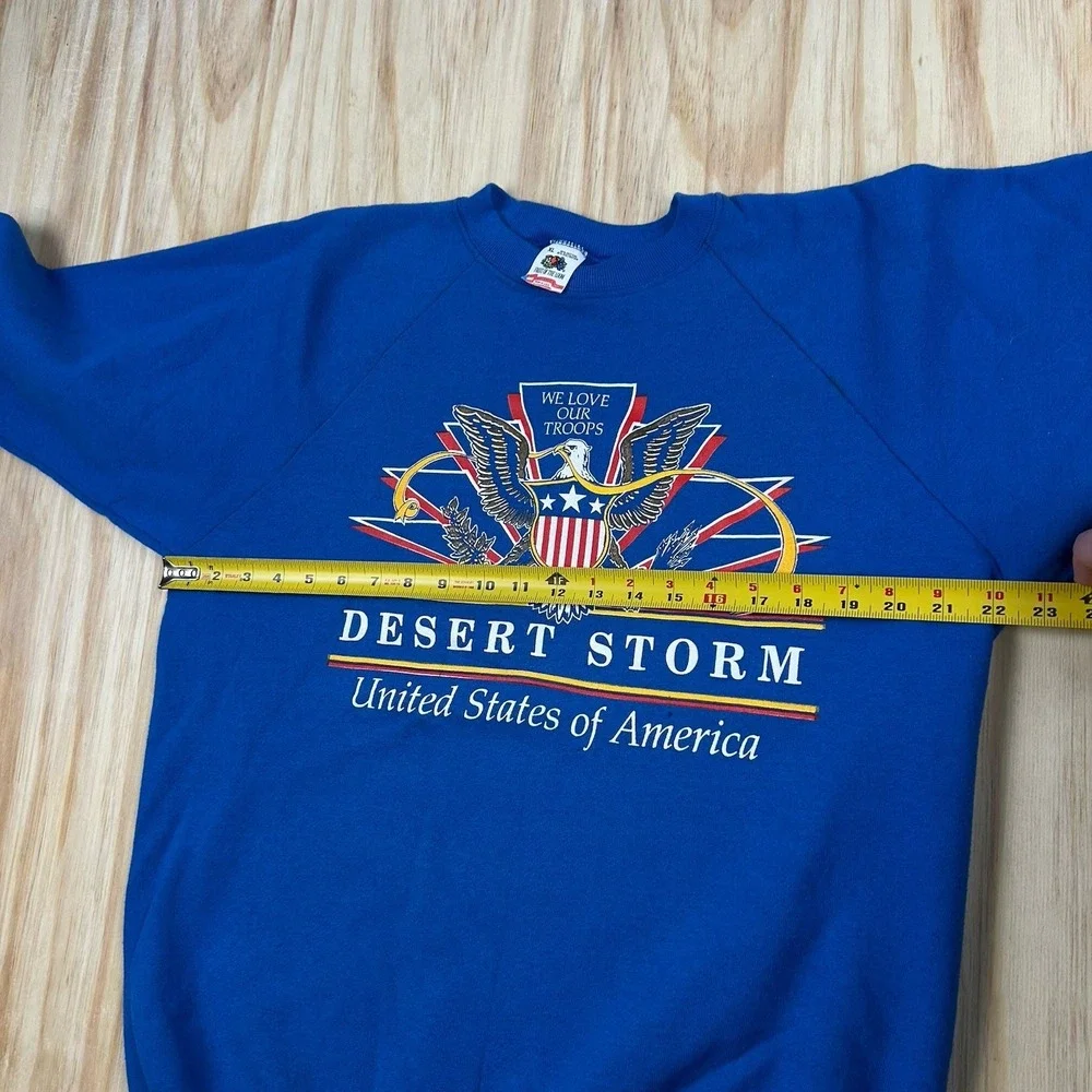 VTG Operation Desert Storm‎ Sweatshirt Mens FITS Large Blue Eagle Graphic Army
